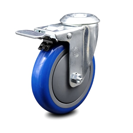 Service Caster 5 Inch Blue Polyurethane Wheel Bolt Hole Caster with Total Lock Brake SCC SCC-BHTTL20S514-PPUB-BLUE